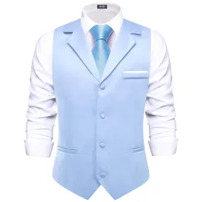 Hi-Tie Sky Blue Waistcoat Solid Notch lapels Men's Vest