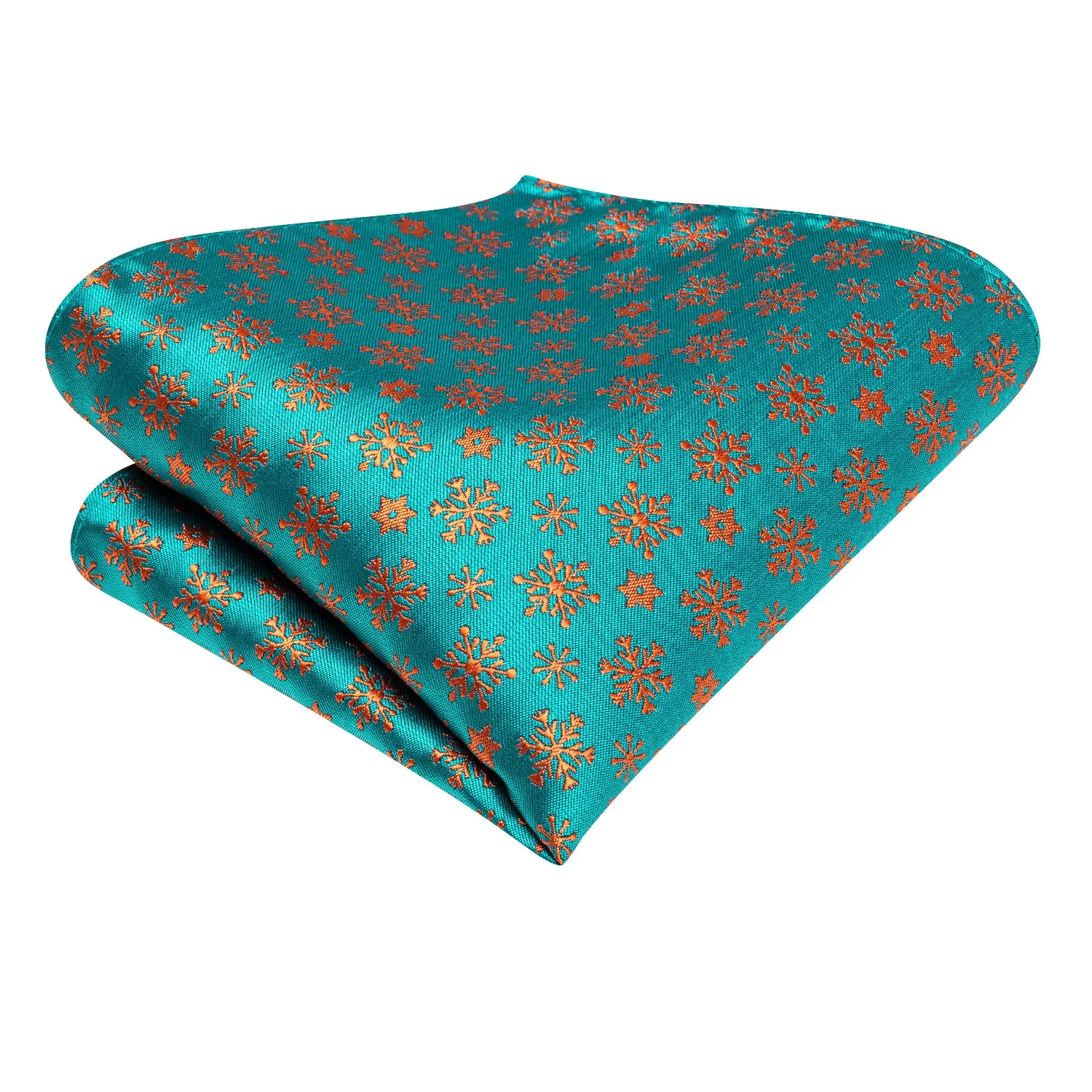 Hi-Tie Teal Orange Snow Christmas Necktie Pocket Square Cufflinks Set