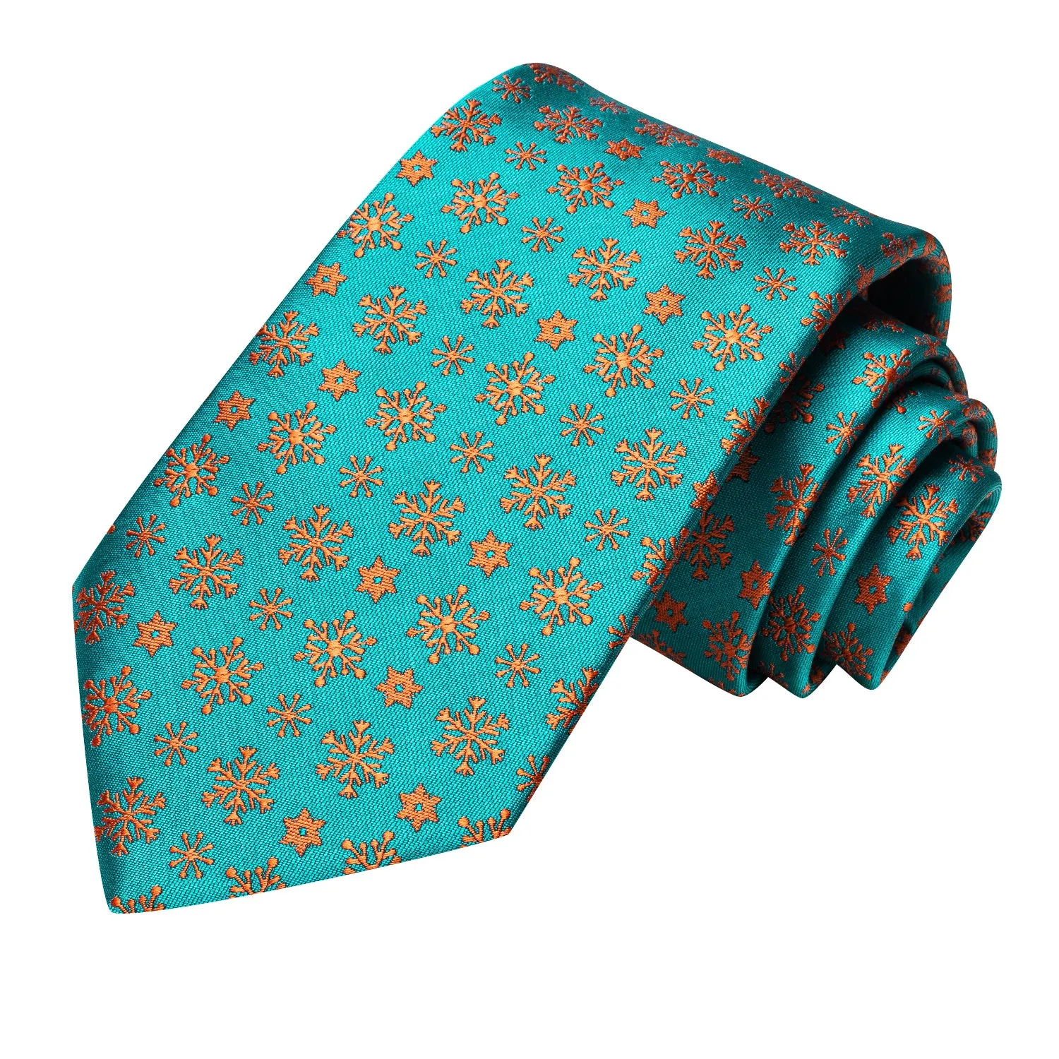 Hi-Tie Teal Orange Snow Christmas Necktie Pocket Square Cufflinks Set