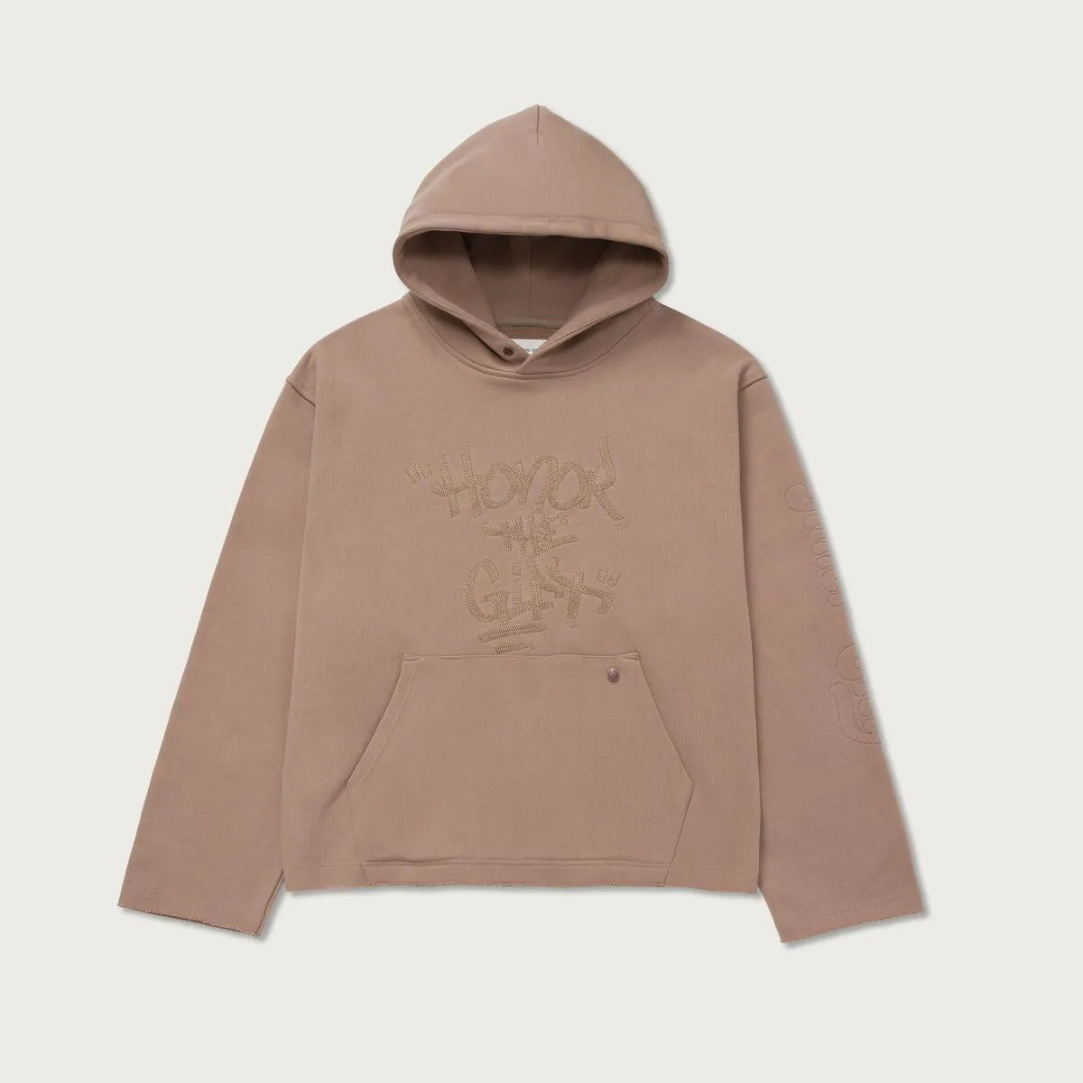 Honor The Gift Script Embroidered Hoodie Light Brown