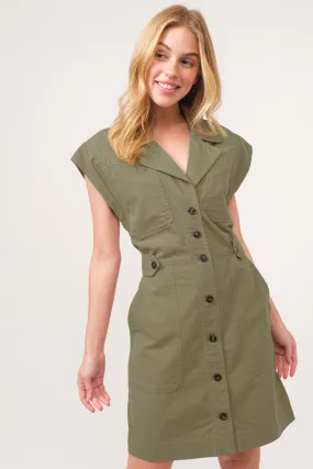 Hot Girl And The Why Button Up Cap Sleeve Mini Dress In Olive