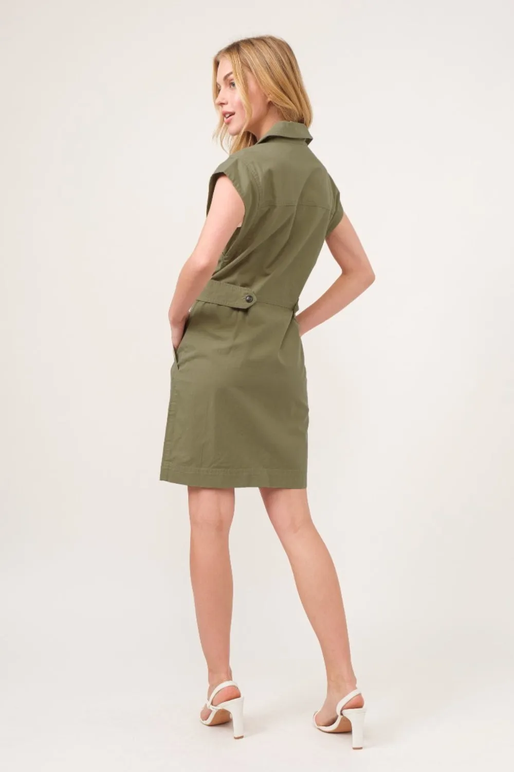 Hot Girl And The Why Button Up Cap Sleeve Mini Dress In Olive