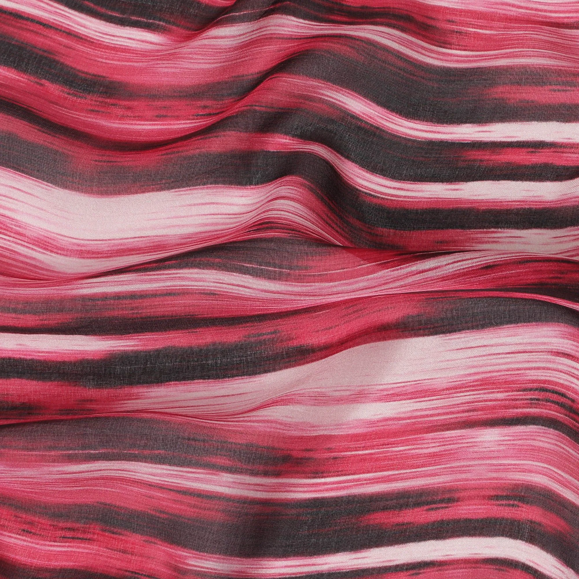 Hot pink Premium pure silk chiffon with pearl grey and black print in stripe design-D16991