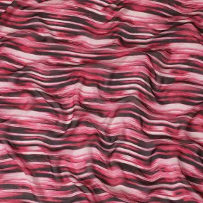 Hot pink Premium pure silk chiffon with pearl grey and black print in stripe design-D16991