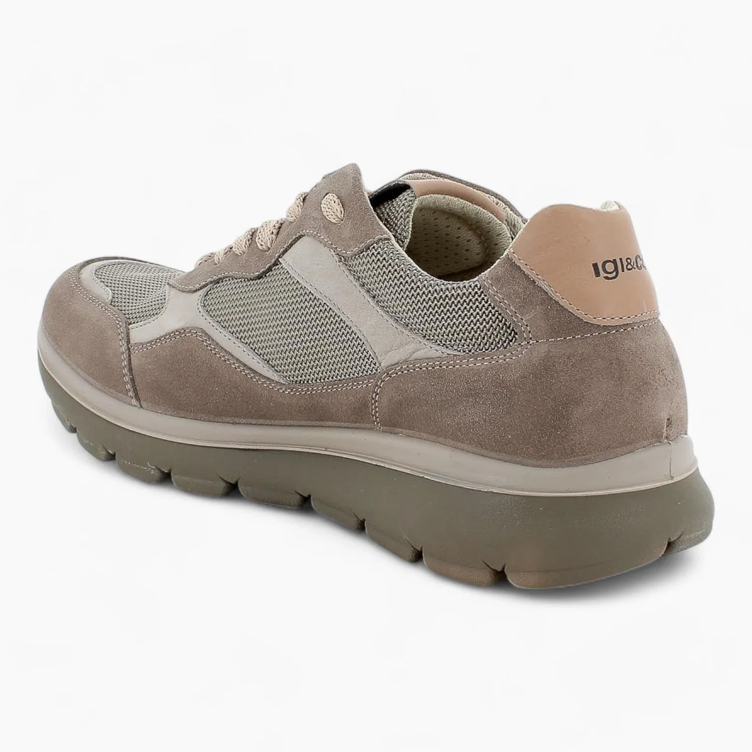 Igi & Co Men's Taupe Leather-Textile Runner Shoes with Shock Absorber