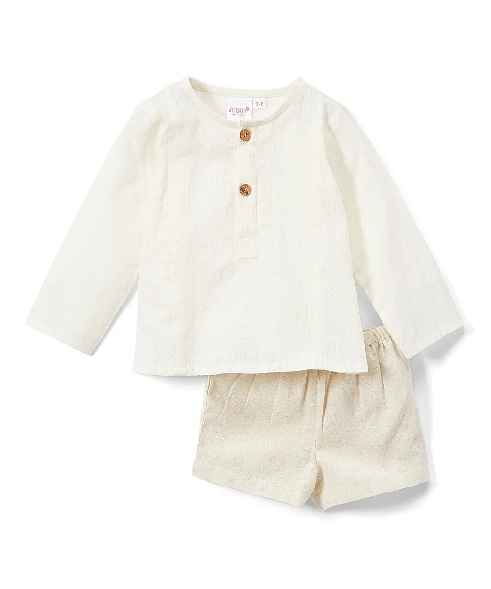 Ivory Henley Shirt With Linen Shorts Set