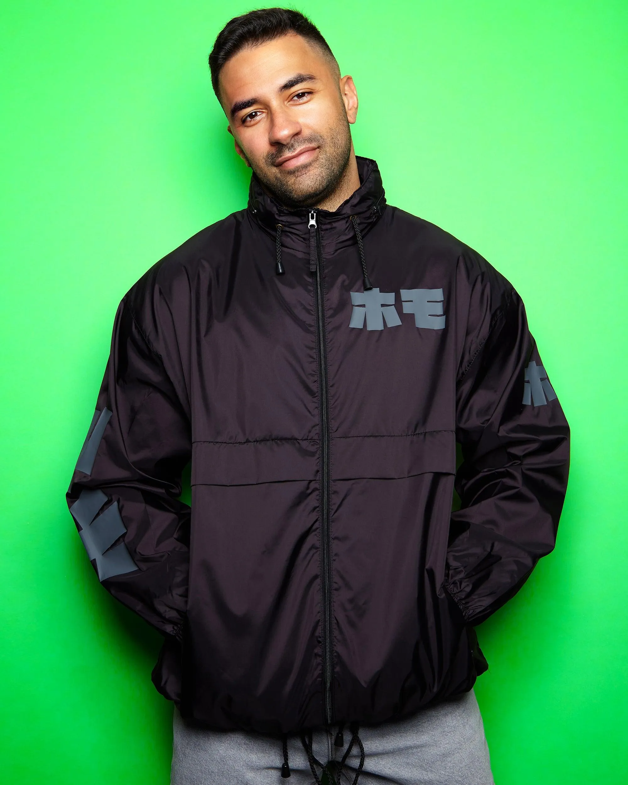 Japanese HOMO grey on black - windbreaker jacket