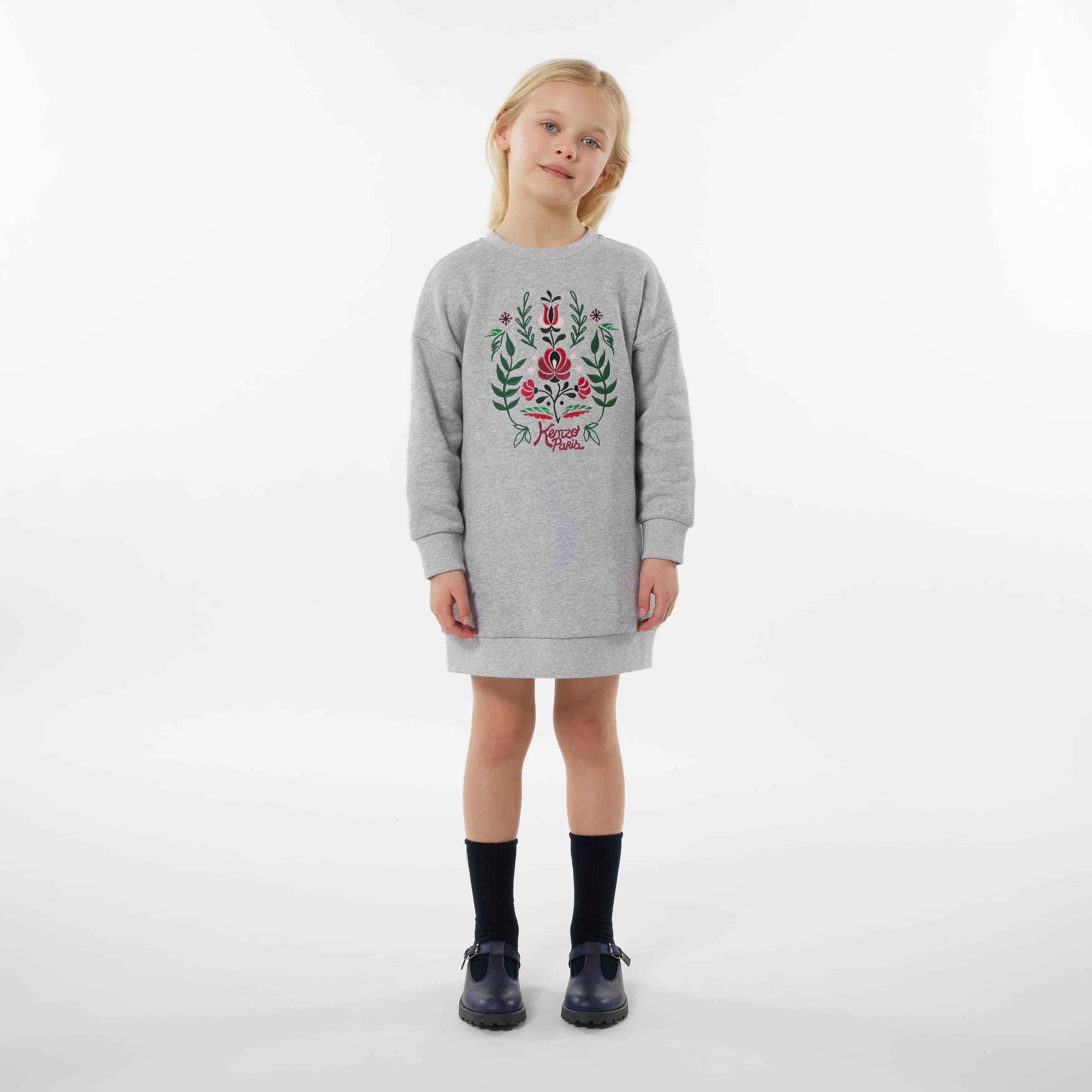 KENZO Girls Embroidered Sweater Dress in Grey