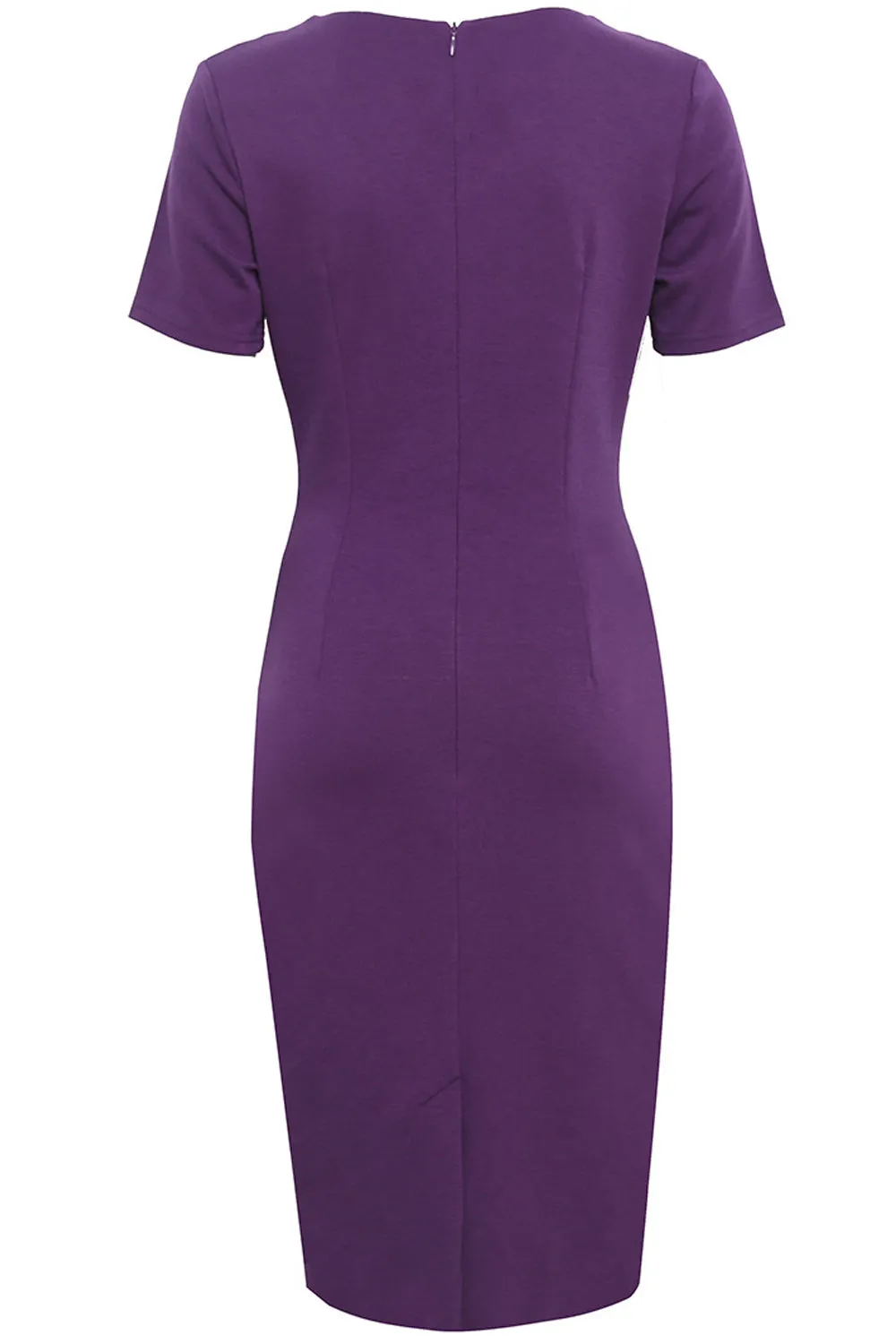 Ketty More Women Short Sleeves Fit Pencil Skirt Dress Purple-KMWD424