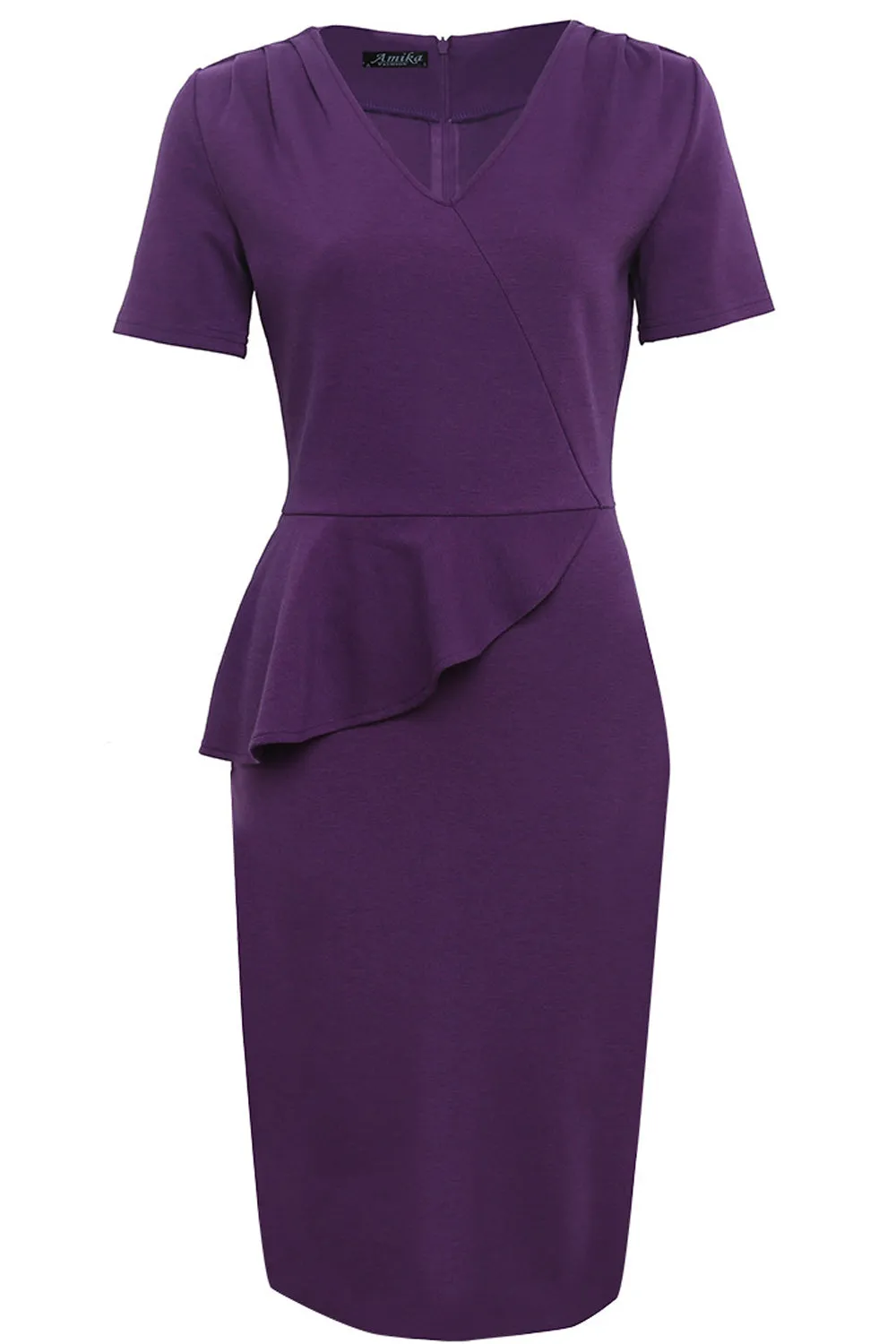 Ketty More Women Short Sleeves Fit Pencil Skirt Dress Purple-KMWD424