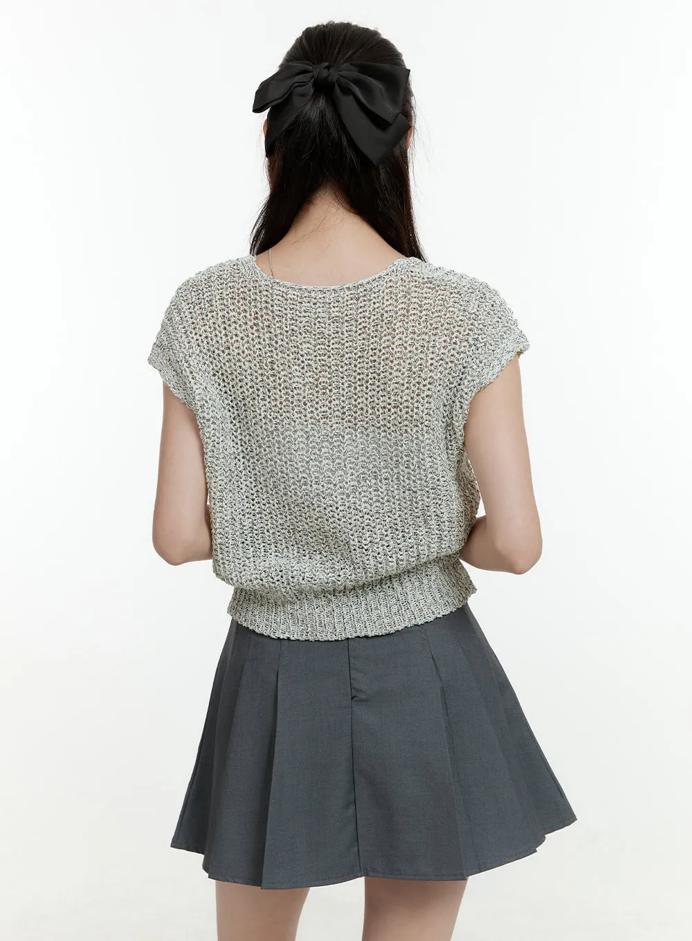 Knitted V-Neck Short Sleeve Cardigan OL430