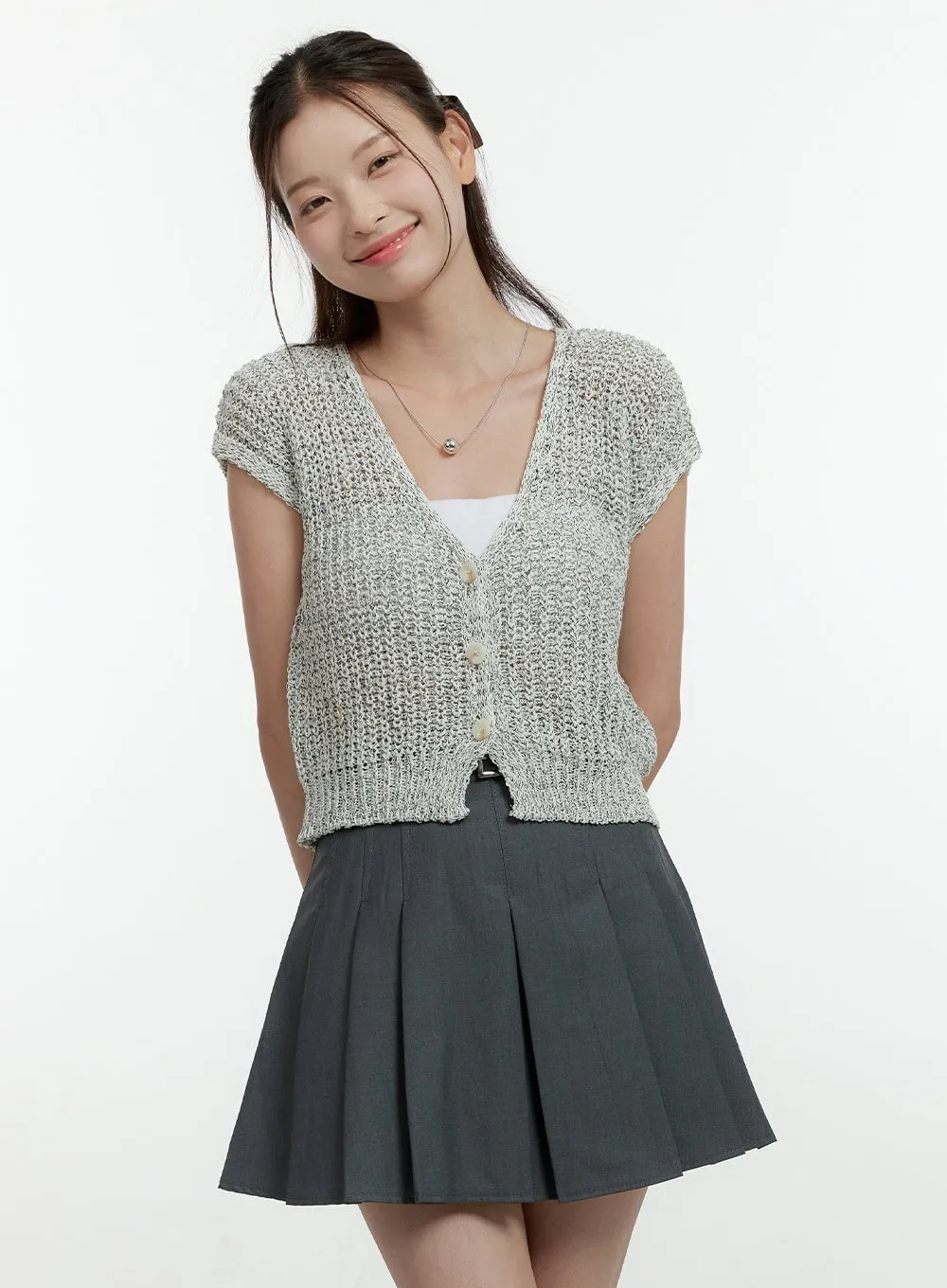 Knitted V-Neck Short Sleeve Cardigan OL430