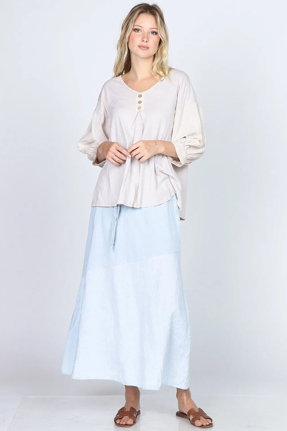 Linen Puff Sleeve Top