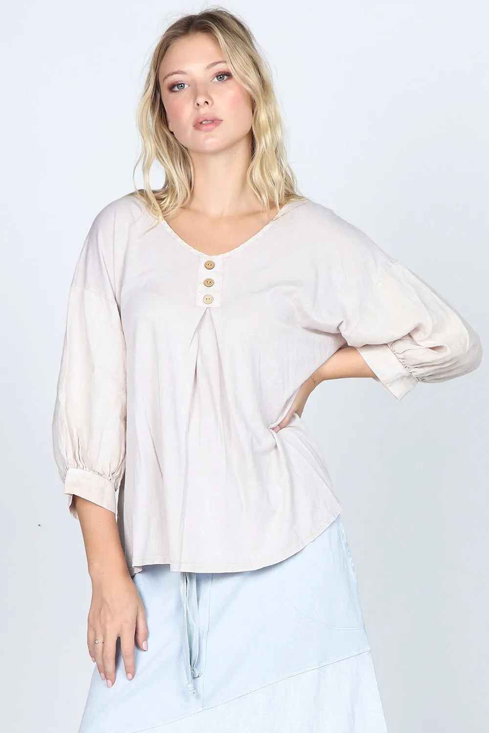 Linen Puff Sleeve Top