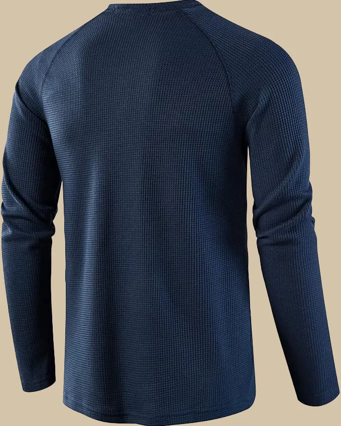 Long Sleeve Henley Top in Waffle Texture