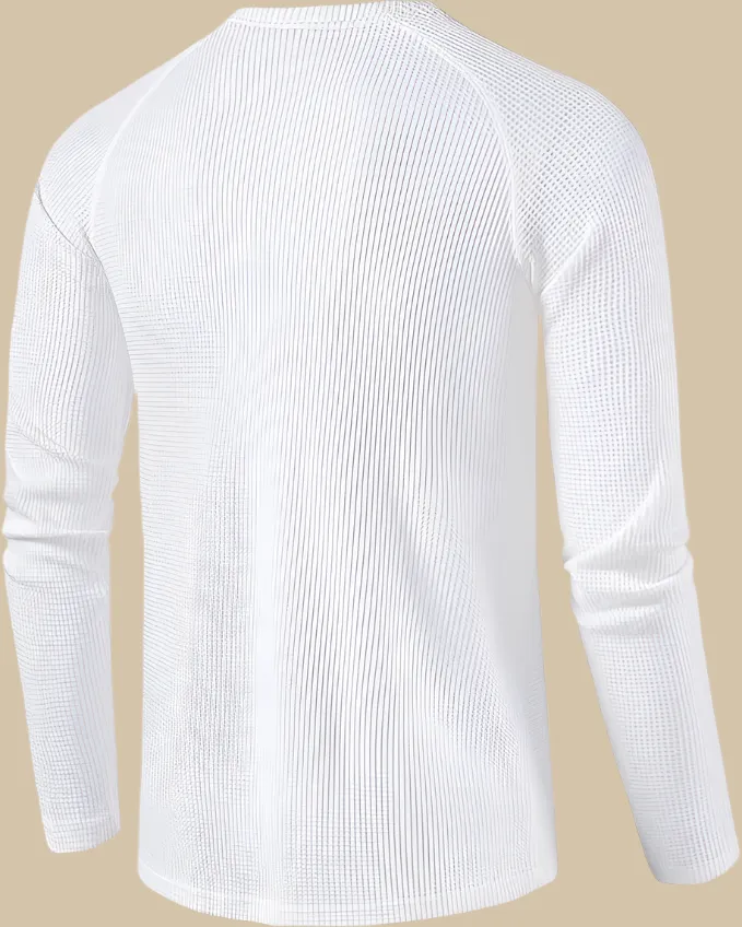 Long Sleeve Henley Top in Waffle Texture