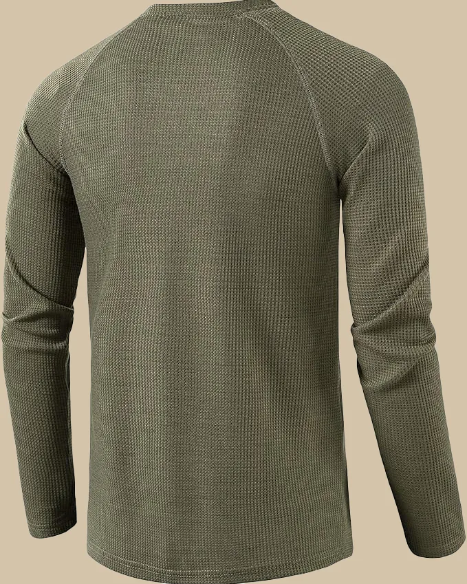 Long Sleeve Henley Top in Waffle Texture