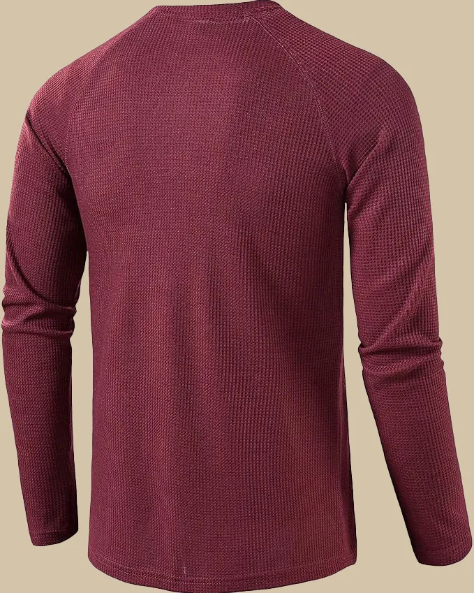 Long Sleeve Henley Top in Waffle Texture