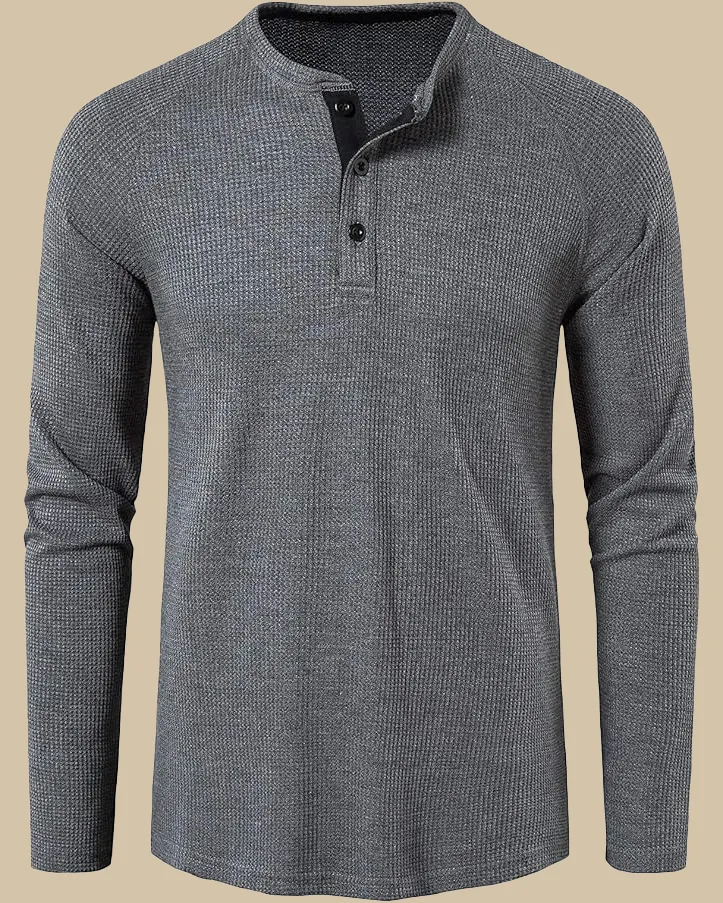 Long Sleeve Henley Top in Waffle Texture