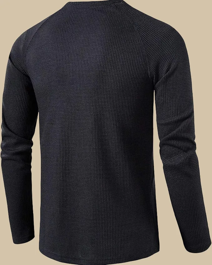 Long Sleeve Henley Top in Waffle Texture