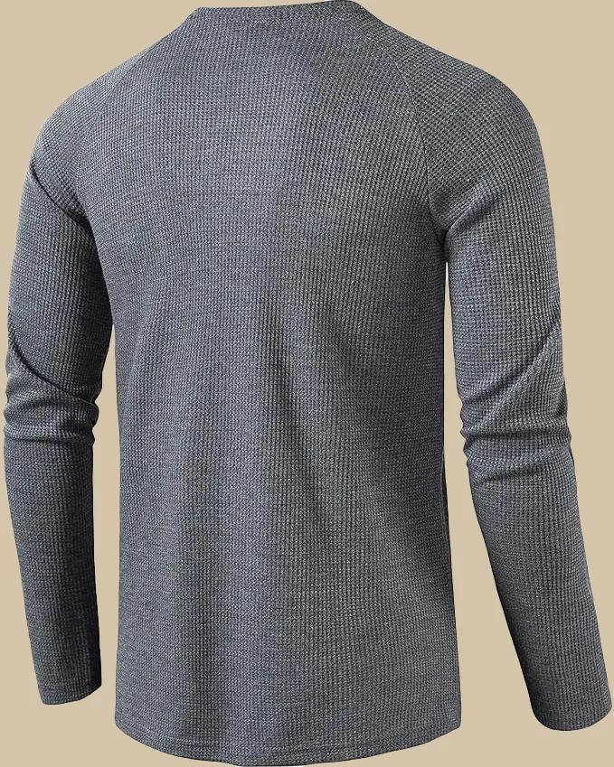 Long Sleeve Henley Top in Waffle Texture