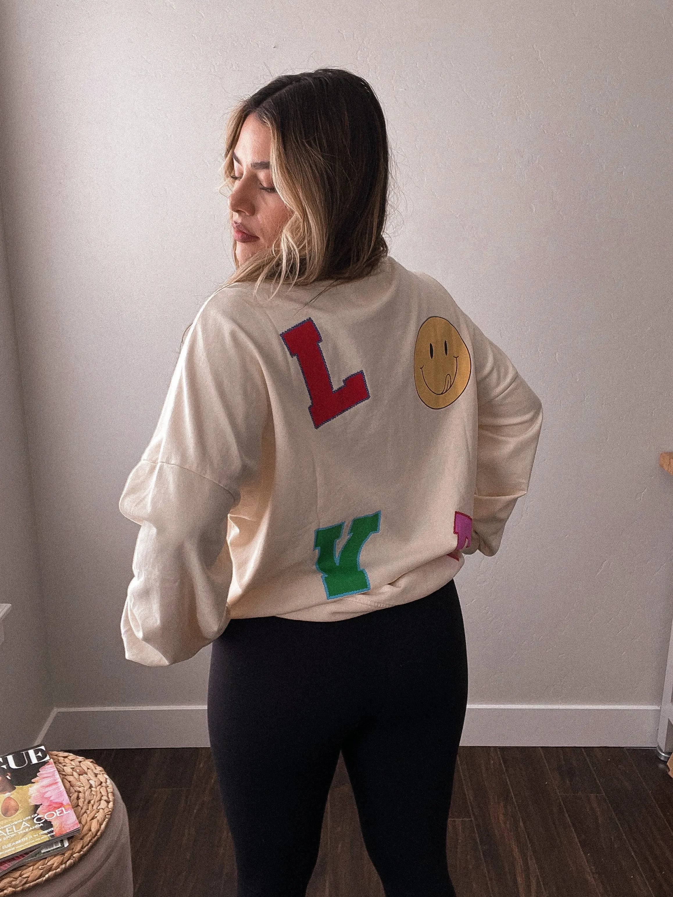 love smiley graphic sweater