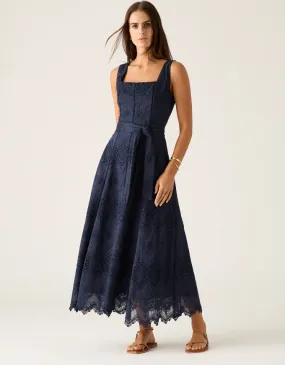 Mariana Embroidery Midi Dress Navy