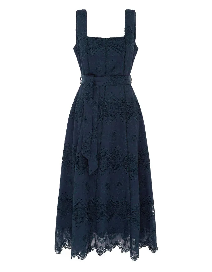 Mariana Embroidery Midi Dress Navy