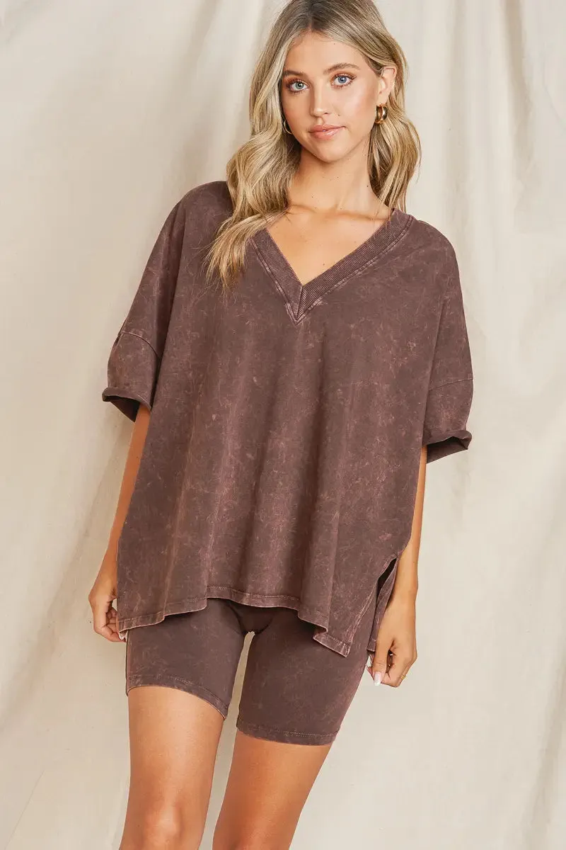 Maronie Chocolate V-Neck Top