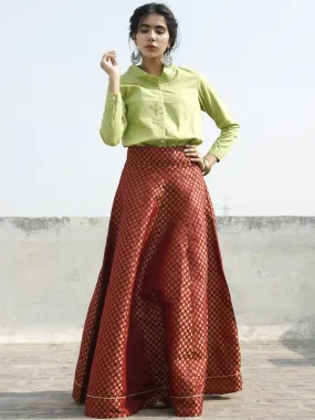 Maroon Golden Brocade Long Skirt - S40F127