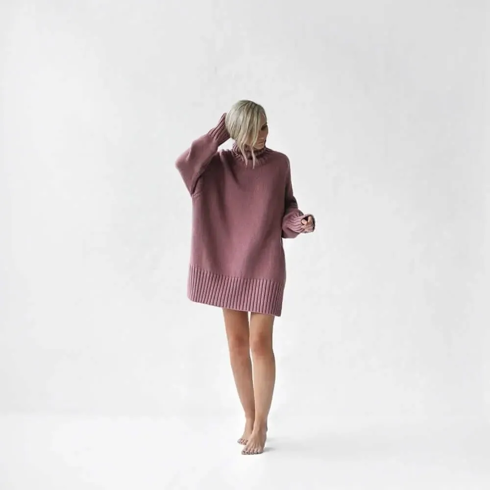 Mauve recycled cotton turtleneck sweater by Seaside Tones