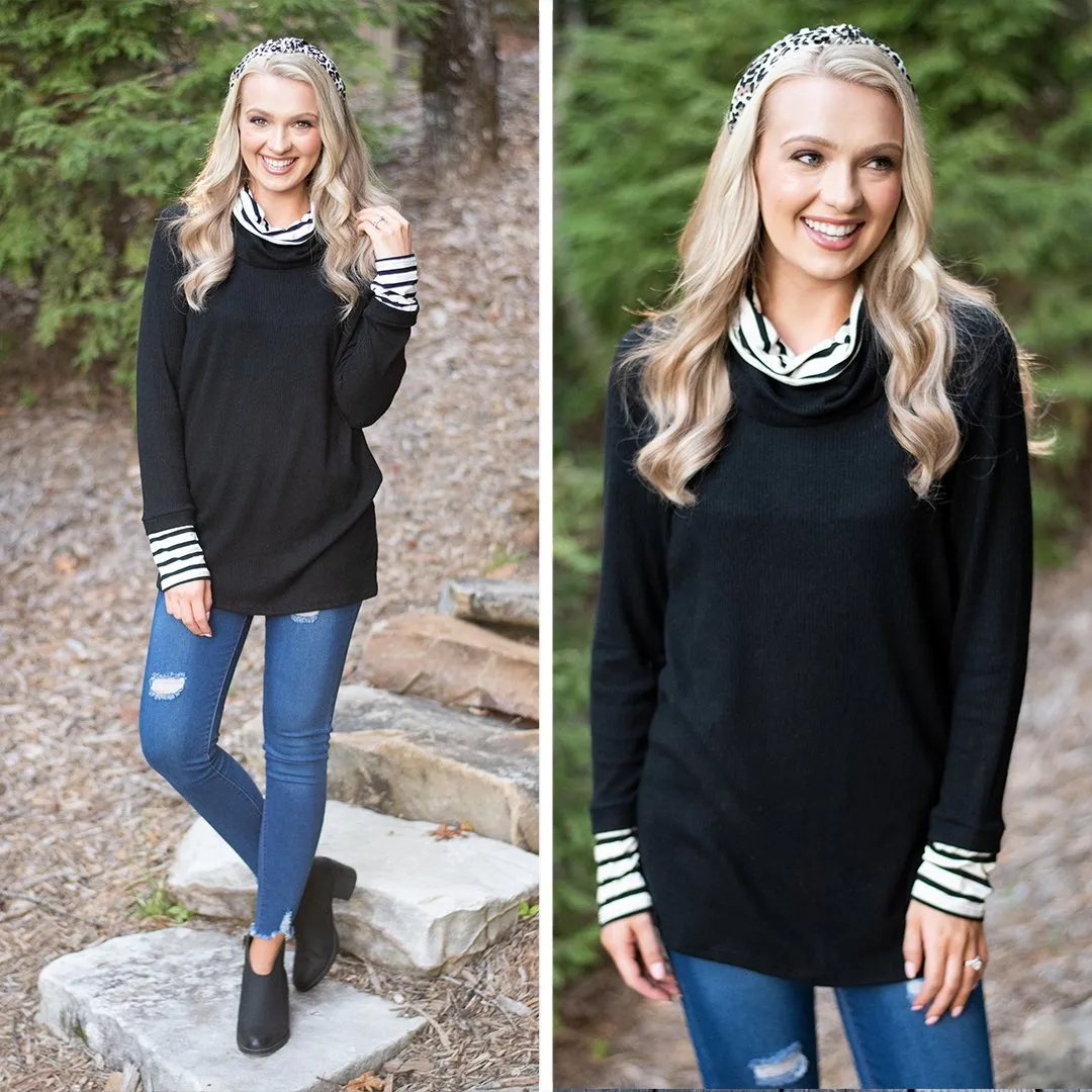 Meet You Here Black Cowl Neck Sweater