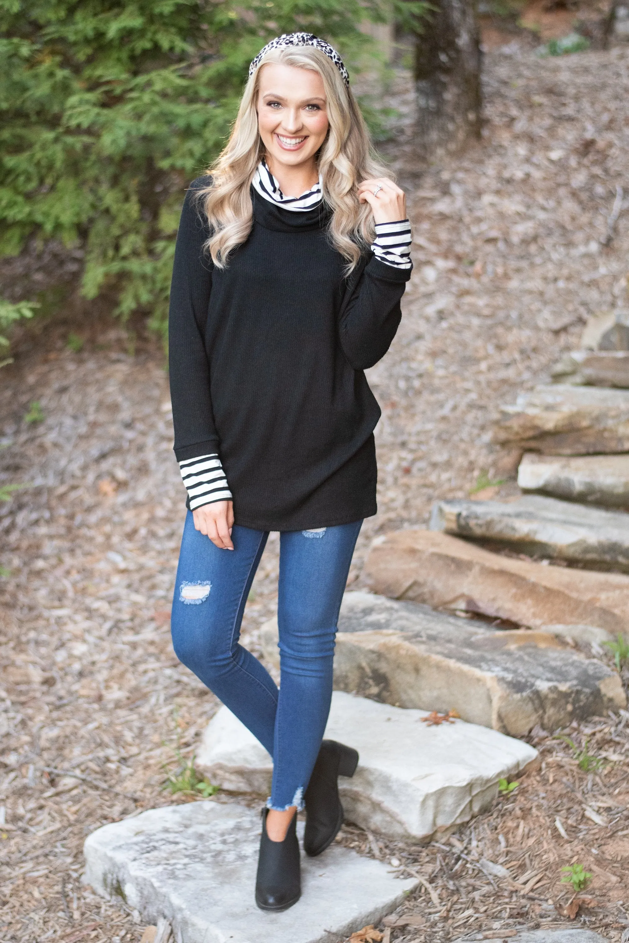 Meet You Here Black Cowl Neck Sweater