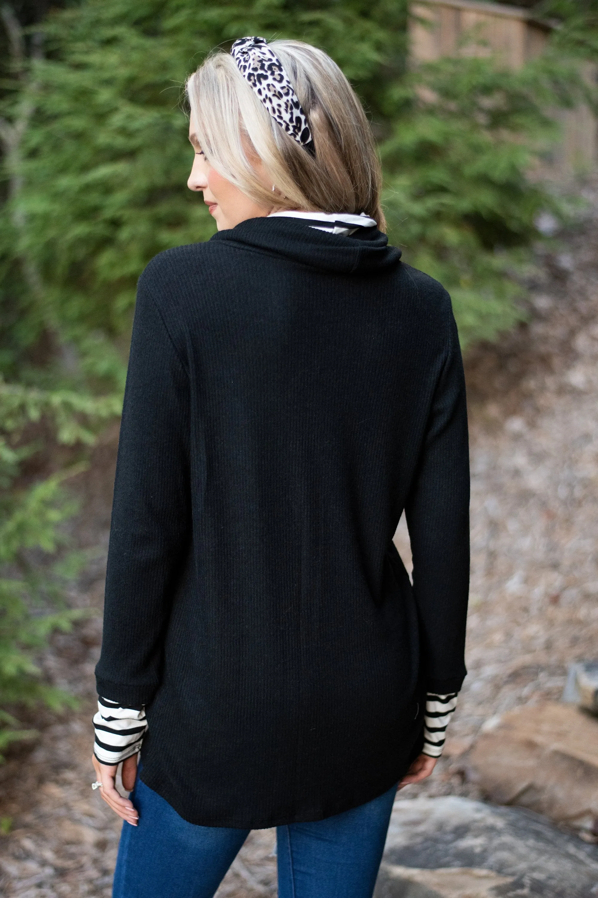 Meet You Here Black Cowl Neck Sweater