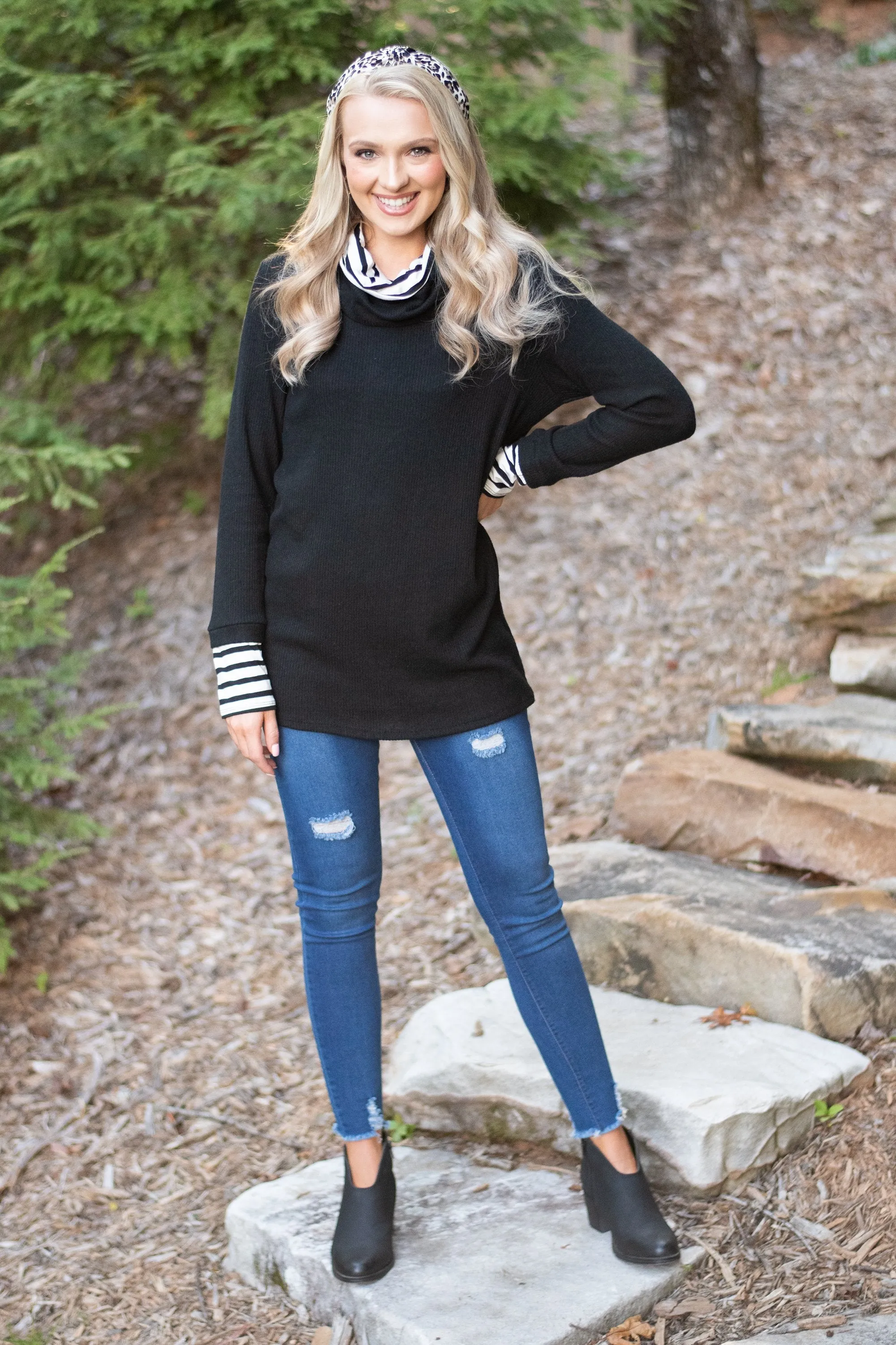 Meet You Here Black Cowl Neck Sweater