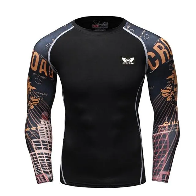 Men Compression Long sleeve Breathable Quick Dry T Shirts Bodybuilding Weight lifting Base Layer Fitness Tight Tops T-shirt