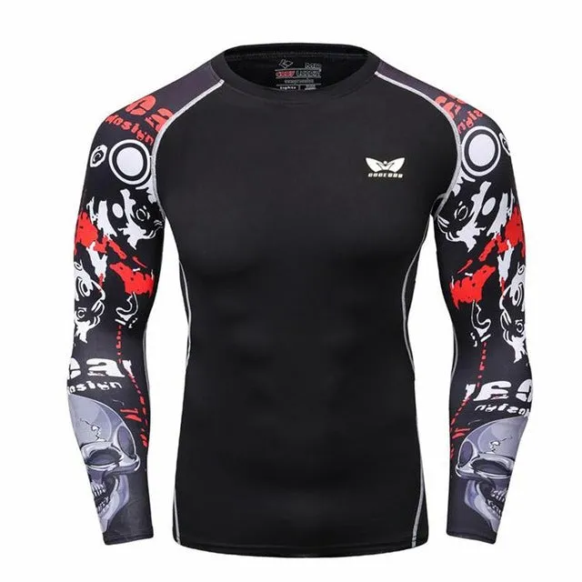 Men Compression Long sleeve Breathable Quick Dry T Shirts Bodybuilding Weight lifting Base Layer Fitness Tight Tops T-shirt