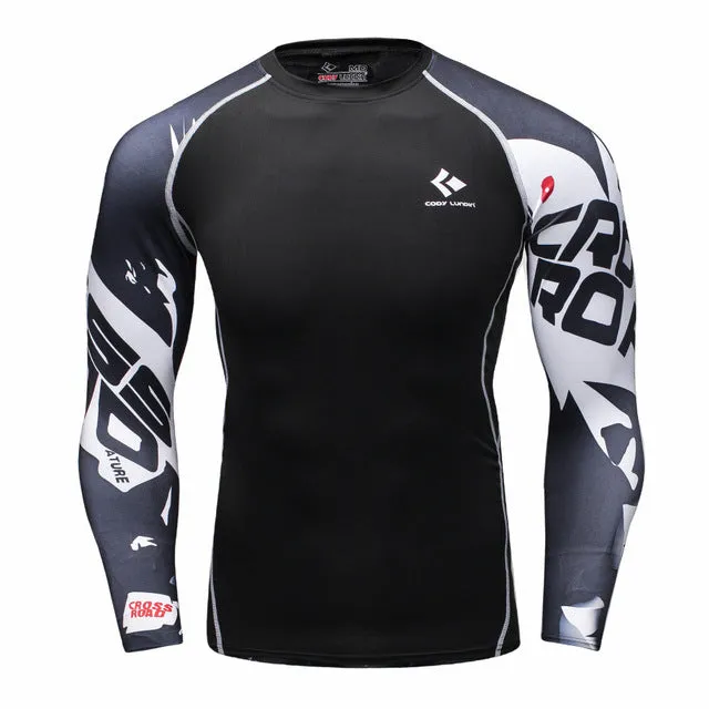 Men Compression Shirts MMA Rashguard Keep Fit Fitness Long Sleeves Base Layer Skin Tight Weight Lifting Elastic T Shirts Homme