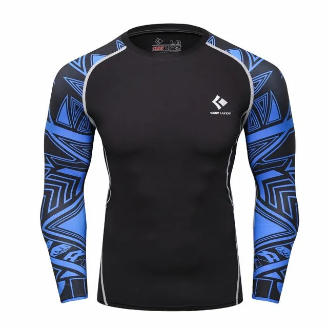 Men Compression Shirts MMA Rashguard Keep Fit Fitness Long Sleeves Base Layer Skin Tight Weight Lifting Elastic T Shirts Homme