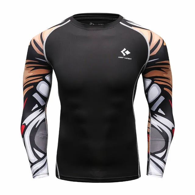 Men Compression Shirts MMA Rashguard Keep Fit Fitness Long Sleeves Base Layer Skin Tight Weight Lifting Elastic T Shirts Homme