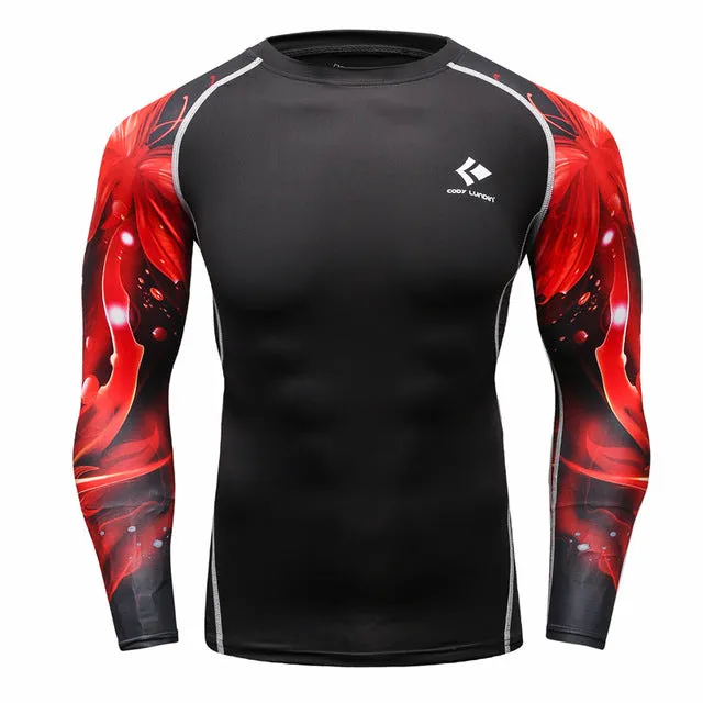 Men Compression Shirts MMA Rashguard Keep Fit Fitness Long Sleeves Base Layer Skin Tight Weight Lifting Elastic T Shirts Homme