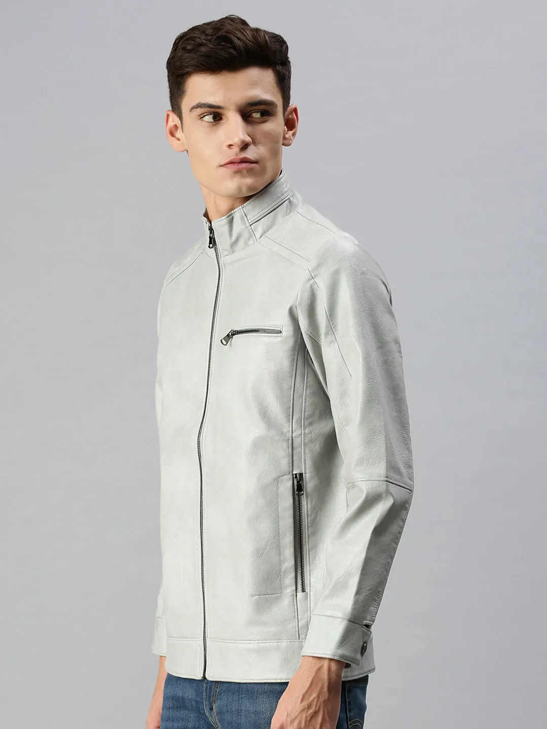 Men Solid Grey Jacket