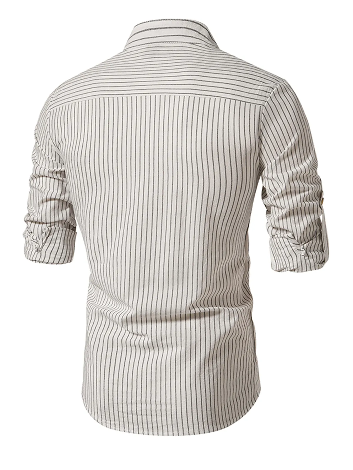 Men's Henley Collar Vertical Striped 100% Cotton Long Sleeve Shirt