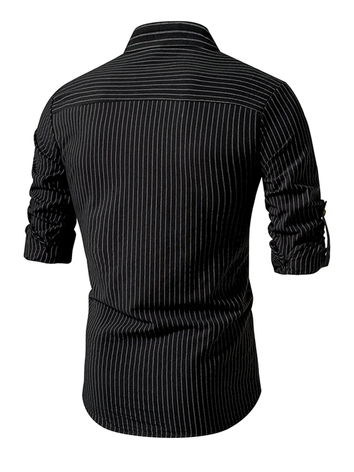 Men's Henley Collar Vertical Striped 100% Cotton Long Sleeve Shirt