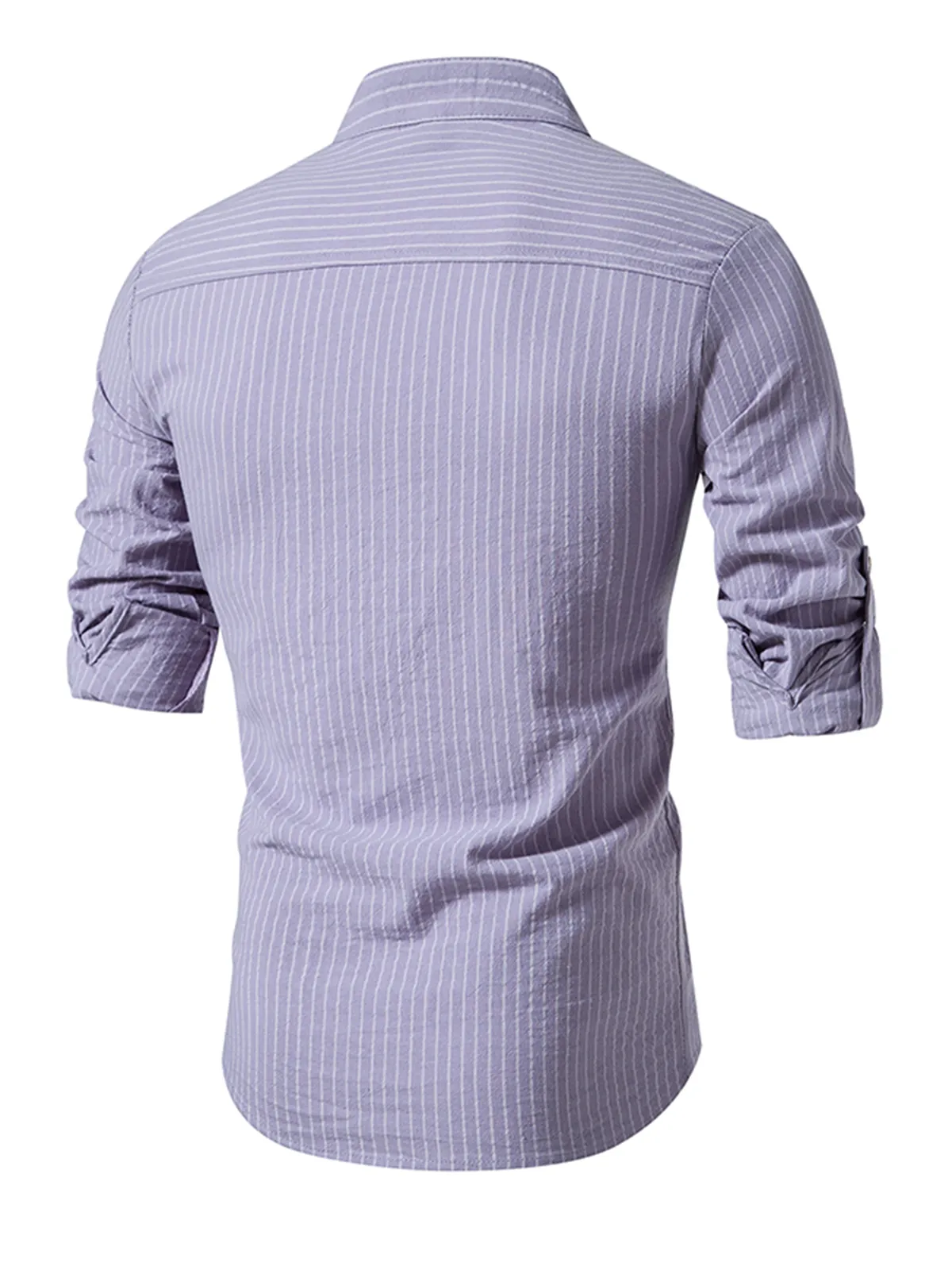 Men's Henley Collar Vertical Striped 100% Cotton Long Sleeve Shirt