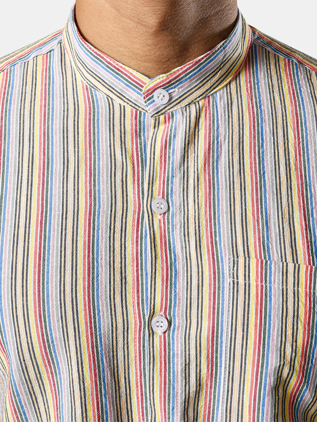 Men's Henley Cotton Striped Summer Casual Short Sleeve Button Up Shirt