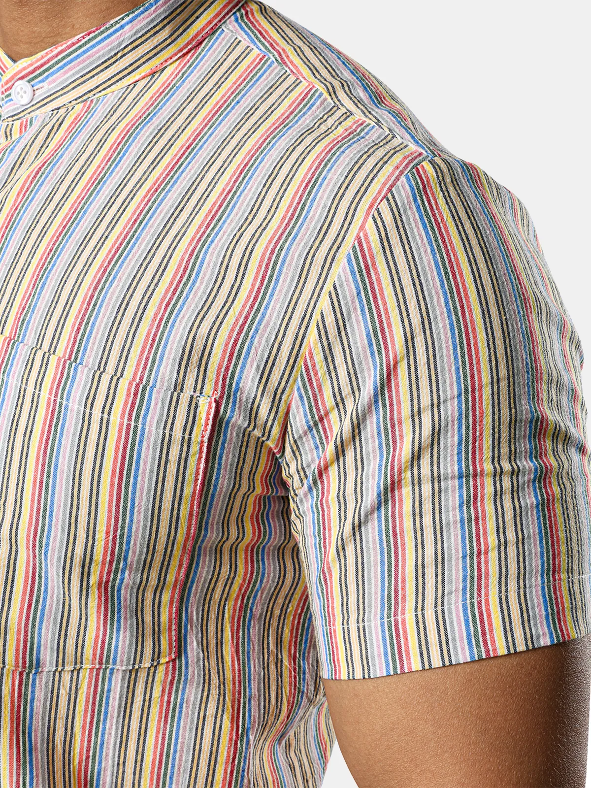 Men's Henley Cotton Striped Summer Casual Short Sleeve Button Up Shirt