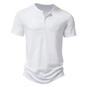 Men's Henley Shirts Short Sleeve Button Cotton Casual Basic Tee Summer Solid T Shirts