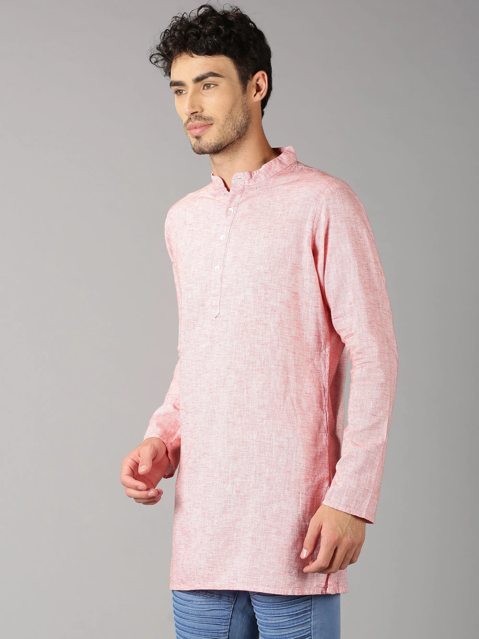 MEN'S RED SOLID SLIM FIT KURTHA