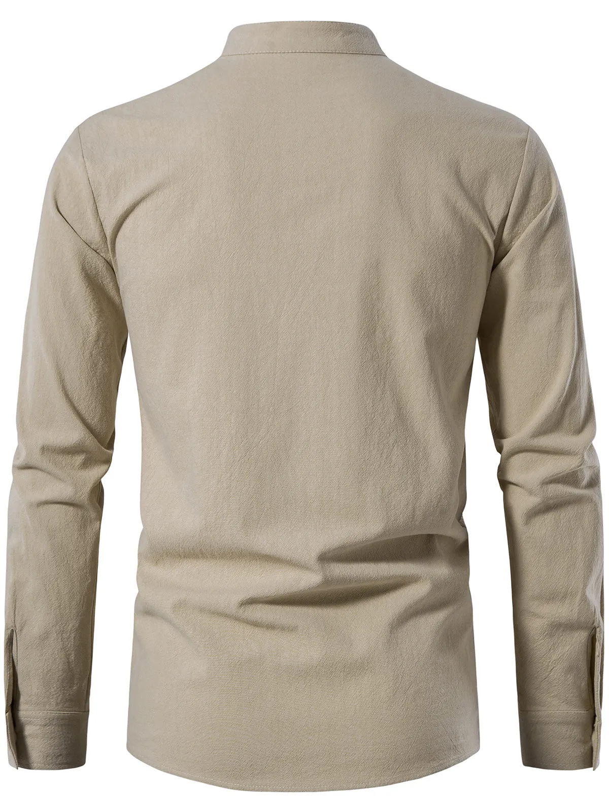 Men's Retro Solid Color Drawstring Breathable Cotton Long Sleeve Shirt